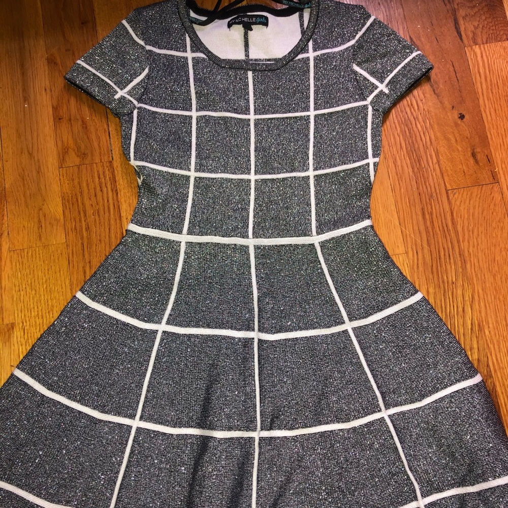 Girls Plaid Metallic Knit Dress
